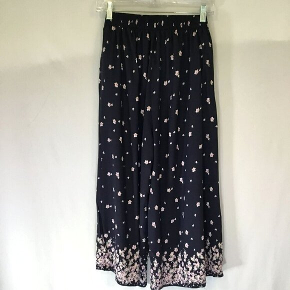 Yado Women's Vintage Cropped Palazzo Pull-On Pants Navy and Lavender Size Large - Picture 8 of 9
